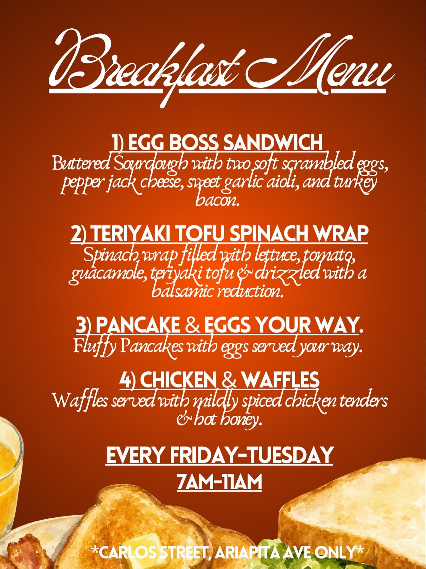 Official 5AM daily breakfast menu artwork